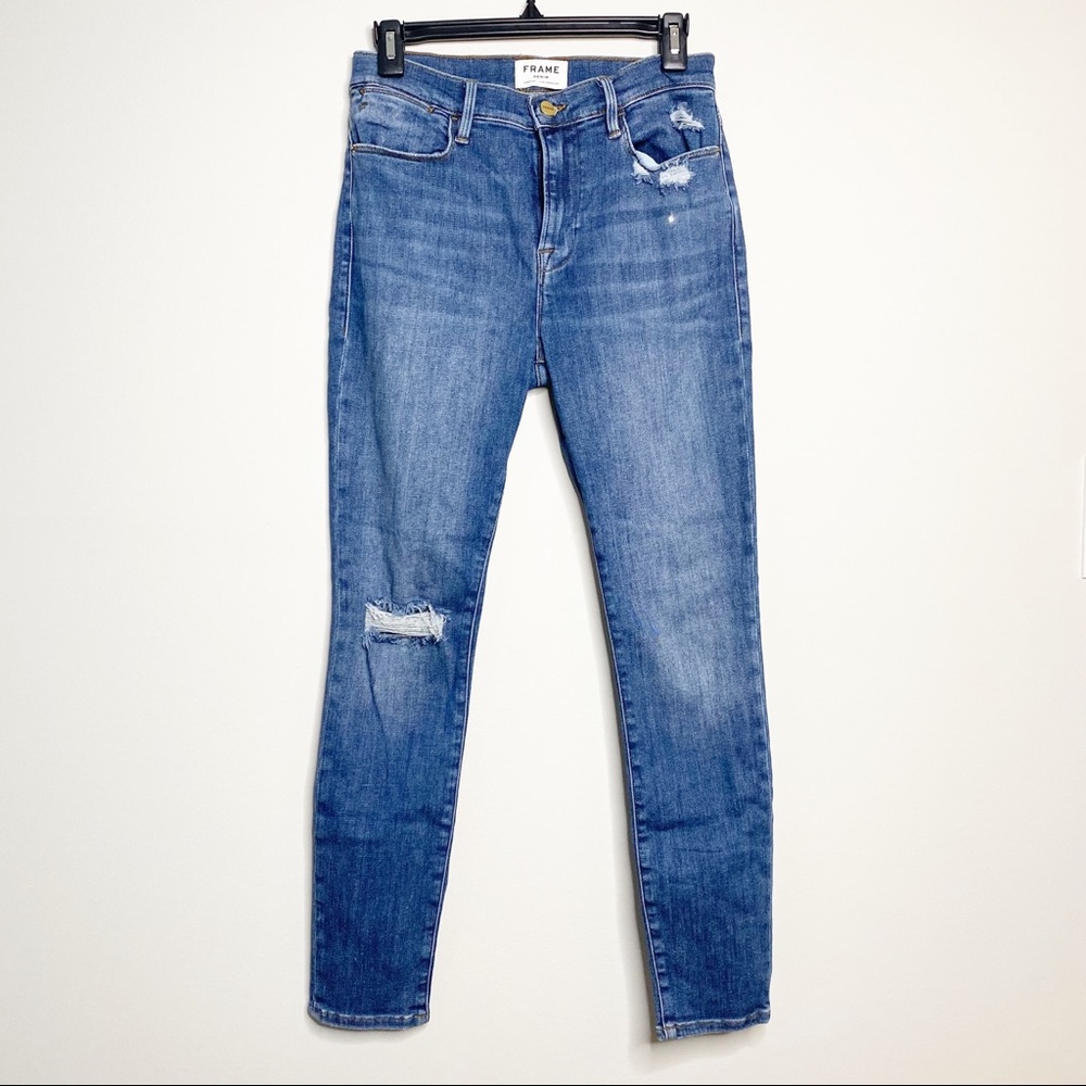 EUC Frame Le High Skinny Jeans, Distressed, Size 29